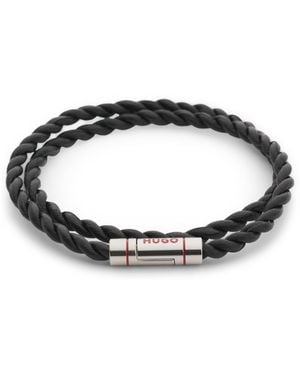 HUGO Doppeltes Armband Aus Geflochtenem Leder - Schwarz