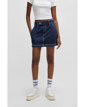 HUGO Denim Mini Skirt With Contrast Stitching - Blue