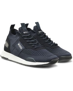 BOSS Titanium_Runn Structured-Knit Sock Trainers With Branding Nos - Blue