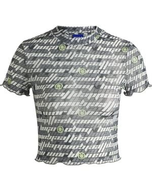 HUGO Top Van Stretchmesh Met Logoprint - Grijs