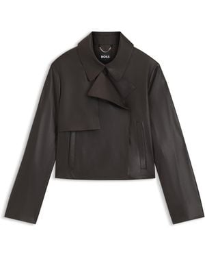 BOSS Relaxed-Fit Lederjacke Im Trench-Stil - Schwarz