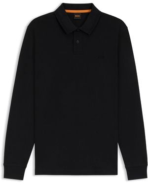 BOSS Poloshirt Met Lange Mouwen Van Katoen Met Logodetail - Zwart