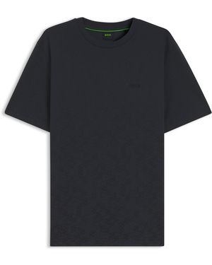 BOSS T-Shirt Van Katoenpiqué Met All-Over Print - Zwart