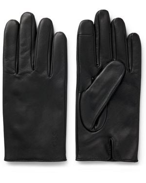 BOSS Handschuhe Aus Genarbtem Leder Mit Durchgehendem Innenfutter Und Gelasertem Logo - Schwarz