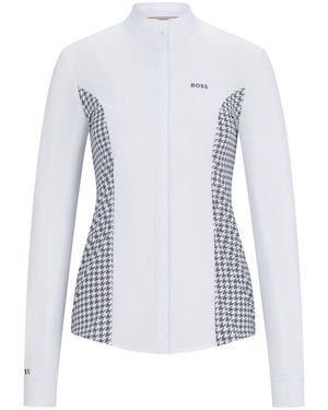 BOSS Equestrian Show Blouse With Houndstooth Inserts - Blue
