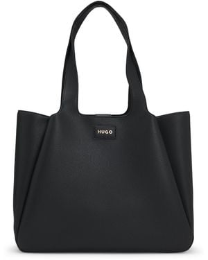 HUGO Faux-Leather Tote Bag With Logo Patch - Black