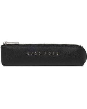 BOSS Grained-Leather Pen Case With-Tone Logo - White