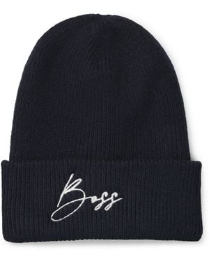 BOSS Berretto A Coste Da Equitazione Con Logo Ricamato - Blu