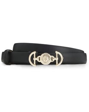 BOSS Italian-Leather Belt With Double B Monogram Buckle - Black