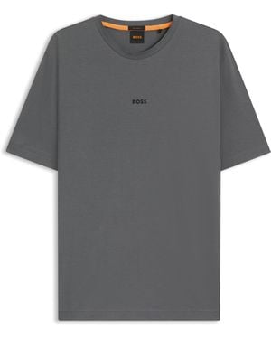 BOSS T-Shirt Aus Stretch-Baumwolle Mit Kontrast-Logo - Grau