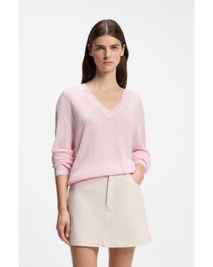 HUGO V-Neck Jumper With Semi-Sheer Structure - Pink