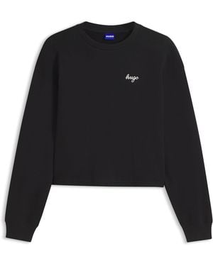 HUGO Relaxed-Fit Sweatshirt Van Katoen Met Geschreven Logo - Zwart