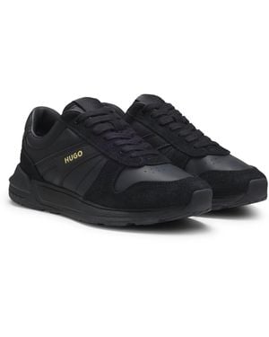 HUGO Deportivas De Ante Con Logo Dorado - Negro