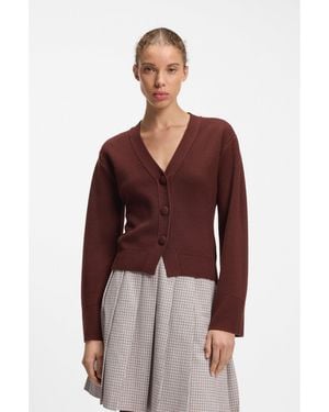 HUGO Wool-Blend Cardigan With Logo Rivet - Red