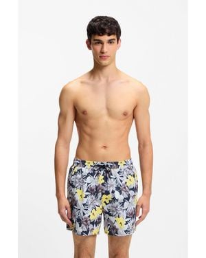 HUGO Quick-Dry Swim Shorts With All-Over Print - Blue