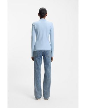 HUGO High-Neck Stretch-Cotton Top With Logo Badge - Blue