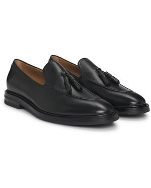 BOSS Italian Leather Loafers With Tassel Trim - Black