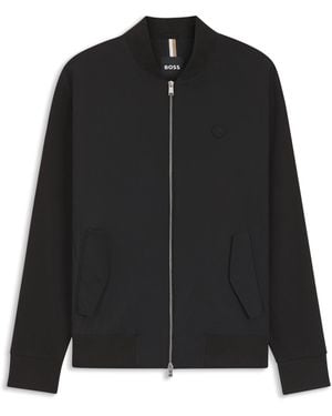BOSS Mercerised-Cotton Zip-Up Sweatshirt With Double B Monogram - Black
