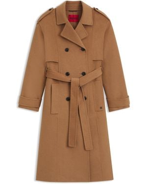 HUGO Relaxed-Fit Trench Coat With Stacked-Logo Rivet - Brown