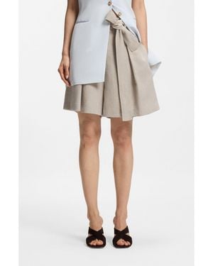 BOSS Relaxed-Fit Linen-Blend Culottes With Herringbone Weave - White