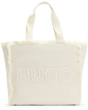 HUGO Canvas Tote Bag With Fringed Trims - Natural