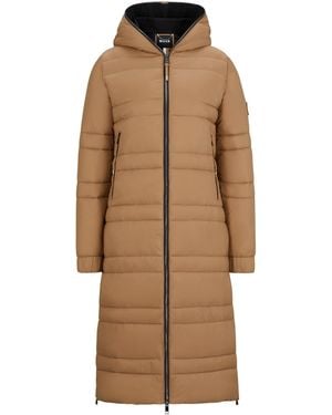 BOSS Equestrian Long Puffer Jacket With Side Zips - Brown