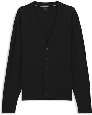BOSS Geknöpfter Cardigan Aus Extrafeiner Merinowolle - Schwarz