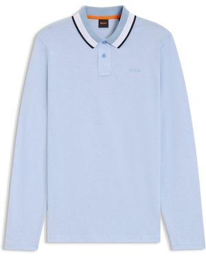 BOSS Poloshirt Aus Baumwoll-Piqué Mit Gestreiftem Kragen - Blau