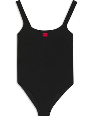 HUGO Ribbed Swimsuit With Logo Label - Black