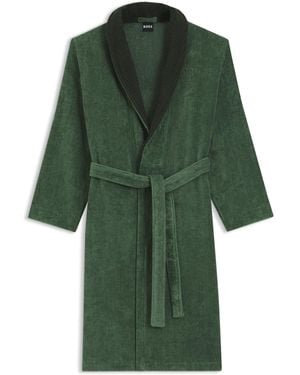 BOSS Cotton Velvet Dressing Gown With Double B Monogram - Green