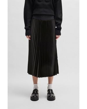 HUGO Plissé Maxi Skirt With Logo Waistband - Black
