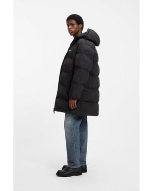 HUGO Longline Padded Coat With A Water-Repellent Finish - Black