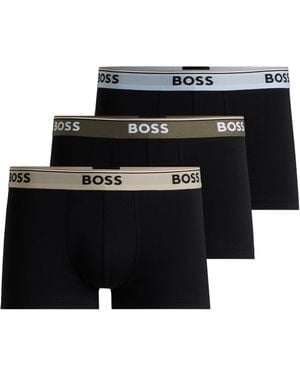BOSS Dreier-Pack Eng Anliegende Boxershorts Aus Stretch-Baumwolle Mit Kurzem Bein Und Logos Am Bund - Schwarz