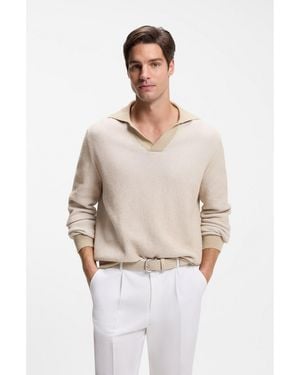 BOSS Rib-Knit Cotton-Blend Jumper With Johnny Collar - Natural
