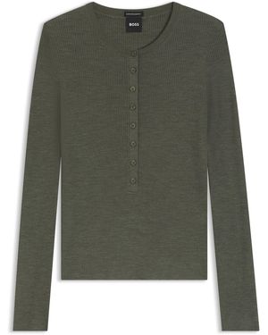 BOSS Pull En Laine Mérinos Avec Col Tunisien - Vert