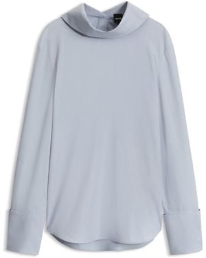 BOSS Katoenen Blouse Met Hoge Opstaande Kraag - Blauw