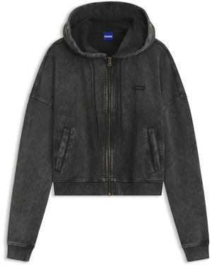 HUGO Sudadera Corta Con Capucha Relaxed Fit Con Logo En Recuadro Con Efecto Lavado - Negro