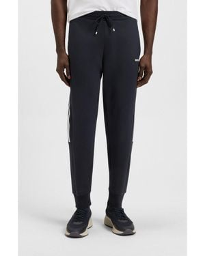 BOSS Stretch-Cotton Tracksuit Bottoms With Stripe Insert - Blue