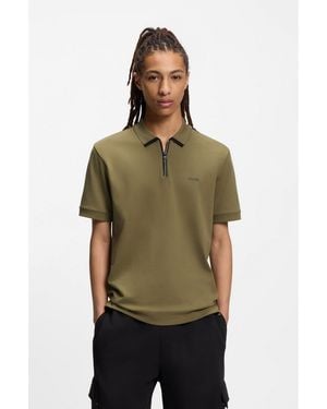 HUGO Cotton-Piqué Polo Shirt With Contrast Logo - Green