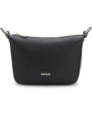 HUGO Grained Faux-Leather Shoulder Bag With-Tone Hardware - Black