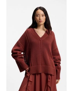 BOSS Cotton Jumper With Mesh Structure - Red