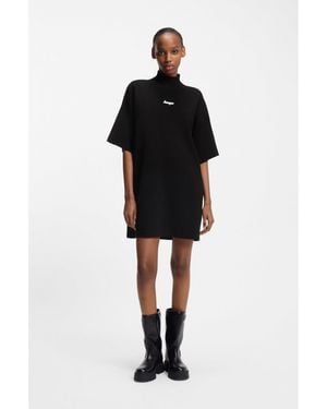 HUGO Knitted Dress With Silicone Logo Badge - Black