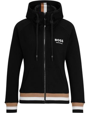 BOSS Equestrian Cotton Zip-up Hoodie With Signature Stripes - Black