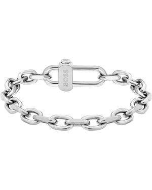 BOSS Braided Bracelet With A Magnetic Logo Clasp - White