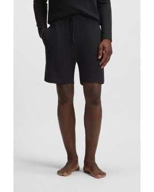 BOSS Waffle-Structured Pyjama Shorts With Embroidered Logo - Black