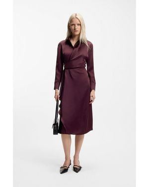 HUGO Satin Midi Dress With Drape Detail - Red