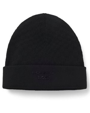 BOSS Porsche X Beanie Hat With Pasha Check - Black