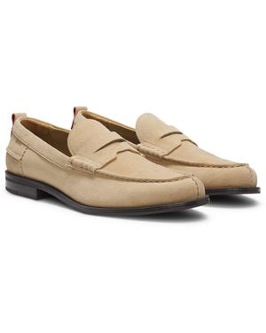 HUGO Suede Loafers With Penny Trim - Natural