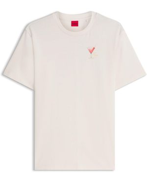 HUGO T-Shirt Aus Baumwoll-Jersey Mit Grafik-Print - Weiß