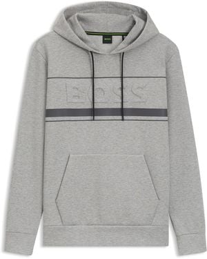 BOSS Cotton-Blend Hoodie With Stripe Details - Grey